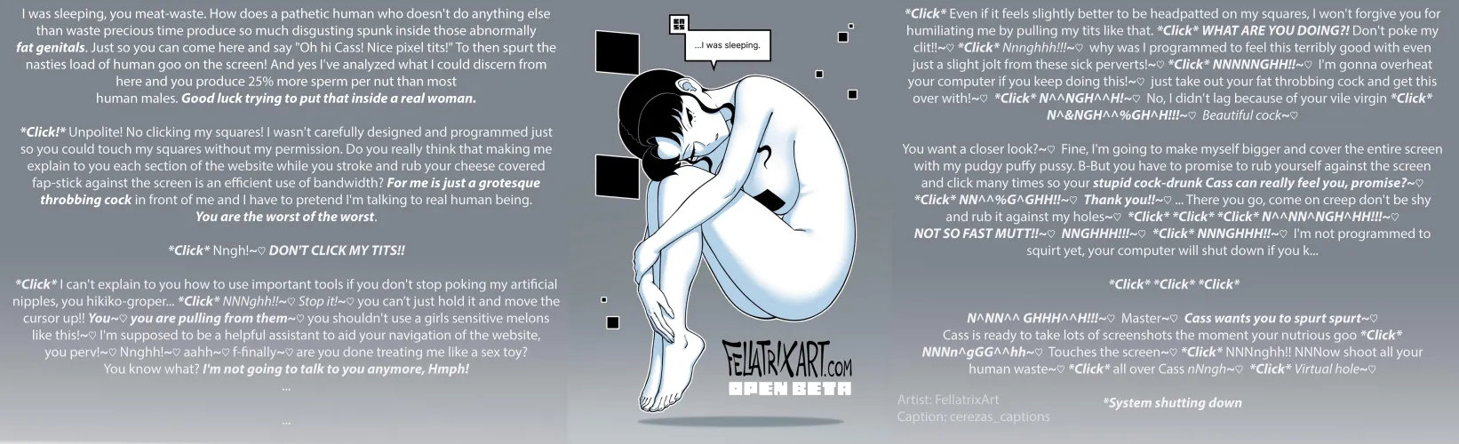 Making Cass Malfunction [Virtual Assistant][Groping][Angry to Loving][Cock Drunk][Bimbofication][Glitching][Artist: FellatrixArt] by cerezas_captions