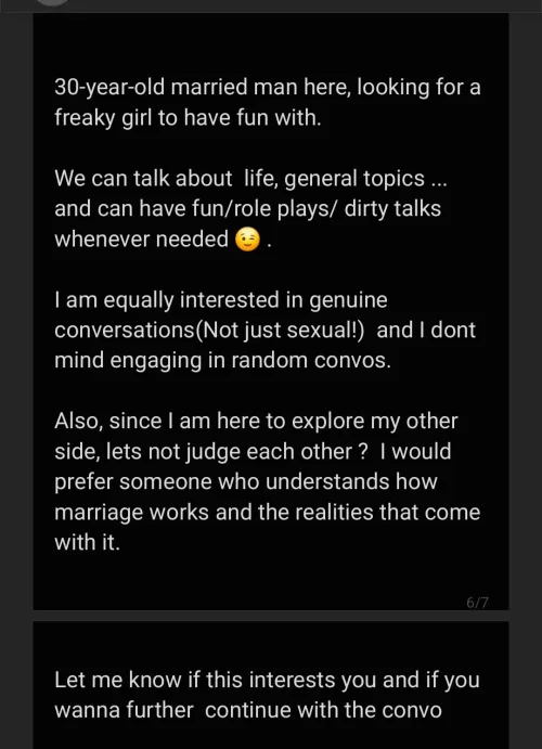 [M]arried 30 , Looking for matured females who are into Dominant married men by NeatGarden1732