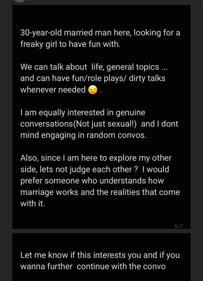 [M]arried 30 , Looking for matured females who are into Dominant married men posted by NeatGarden1732