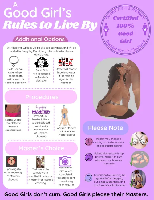 Master read the comments yesterday, and said I needed to make another graphic with some of the rules others suggested for us to use regularly in our dynamic…here’s what we came up with! Enjoy! by Spoiled-PAWG
