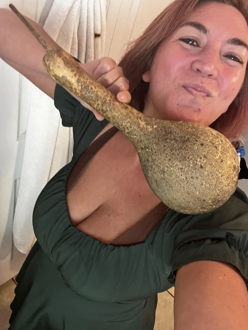 Me (top right) and my finest birdhouse gourd. I love growing gourds. <3 posted by ItsMeToriD