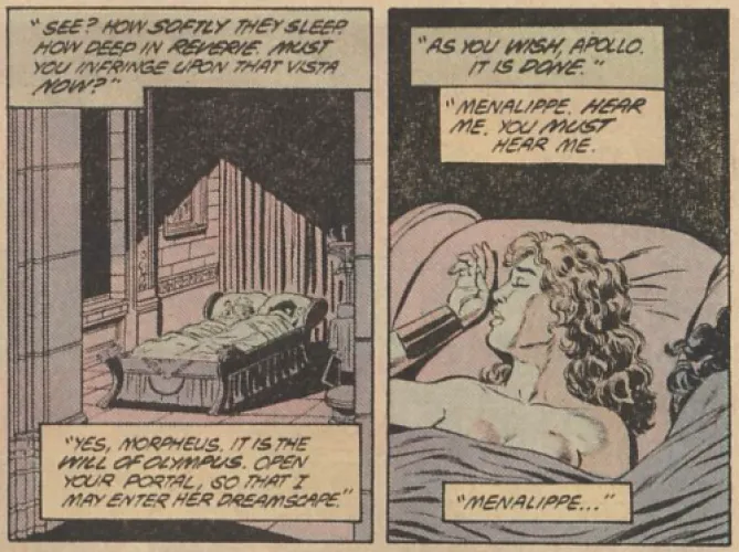 Menalippe and Penelope, sleeping nude together (Wonder Woman V2 #21) by Gallantpride