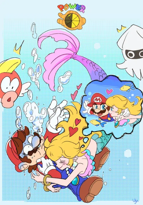 Mermaid Peach with her human (agua_mp) by ItsRaw18