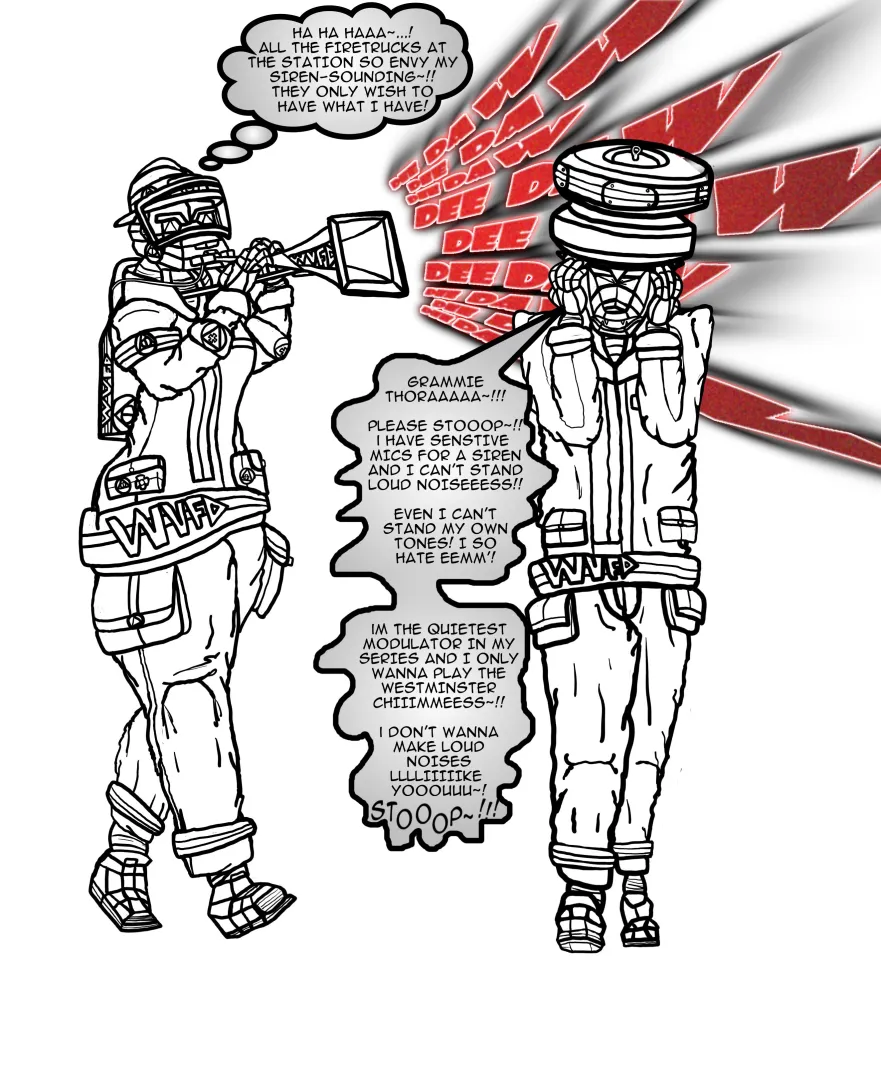 [MF] Some side-art of my anthro Federal Signal Thunderbolt siren gal. Now named Thora. She also has a grandson now, a Federal Signal Modulator MOD 1004 named Modesto. posted by TheFirstDecade