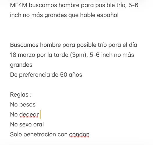 MF4M buscamos hombre para posible trío 5-6 inch no más, que hable español by Ok-Friendship8960