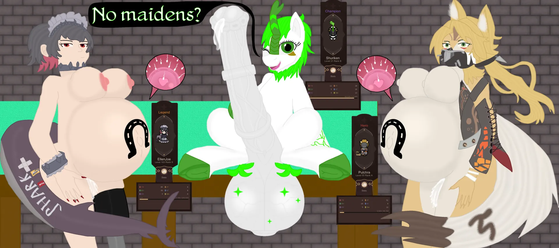 [M/F/F] Ellen Joe and Pulchra Fellini, cumflated by Shuriken the kirin. (OC) posted by Xada_Nep_zealot