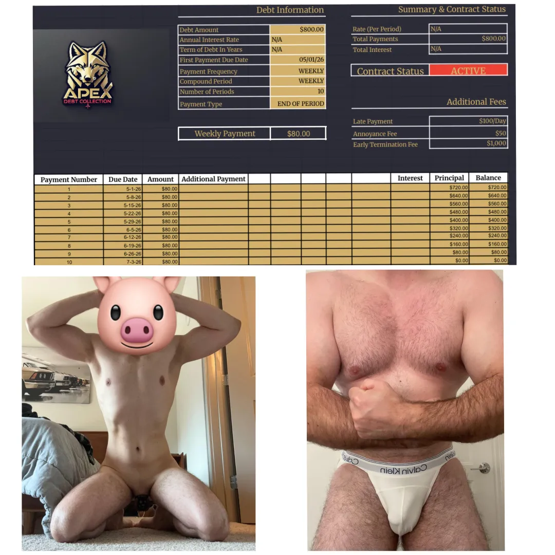 Michael couldn’t resist signing another debt contract with me  His information has been collected and he is now bound to his debt for me  No interest but he will be filling the remainder of my $500 money shredder on Throne every 2 weeks  posted by PayKingTrent