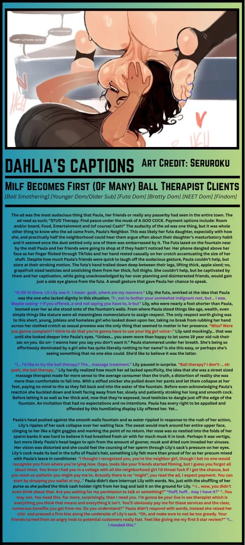 Milf Becomes First (Of Many) Ball Therapist Clients [Ball Smothering] [Younger Dom/Older Sub] [Bratty Dom] [NEET Dom] [Findom] [Futa Dom] by God-Dahlia