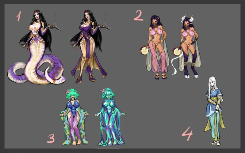 Monster girl design - what character do you like more? by Paleoman Studio by MrMaguai