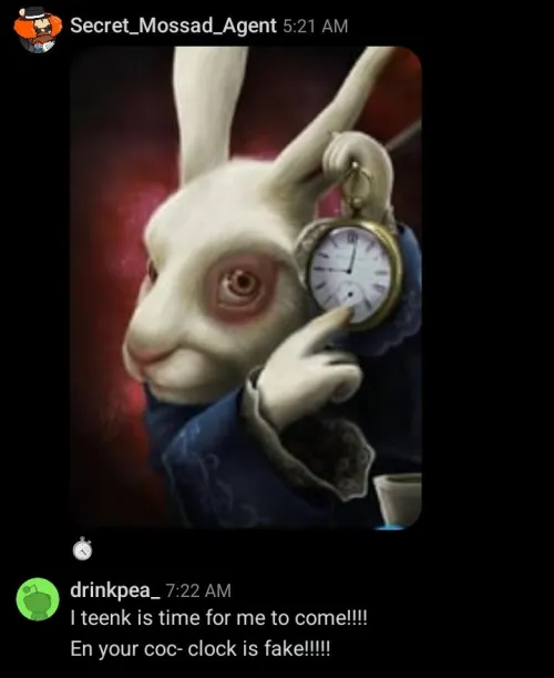 Mossad threatening me with hinting message towards my time to cam and dei!!!! No wonder why Square_Emergency_262 and Finquellibo have been absent for wan week, this agent churely has many things to do with it!!!!! by drinkpea_