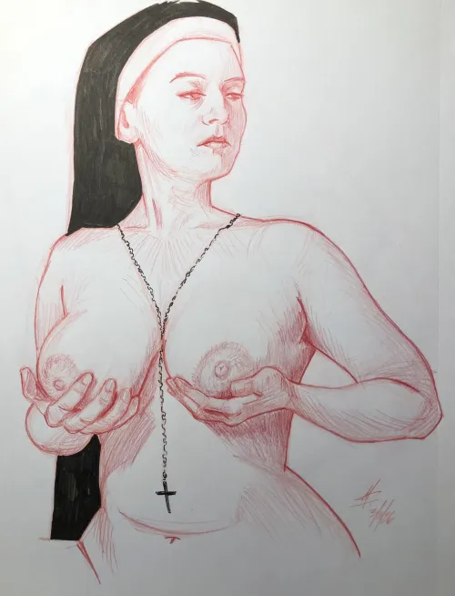“Mother Superior”, pencil + marker, by me by limebarz