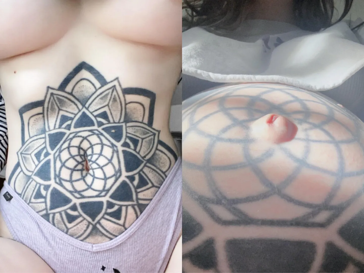 my belly button before and after  which do you like more? posted by pastelwife