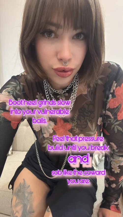 My boot heel grinds slow into your balls! [No imagefap] by cuteMerry