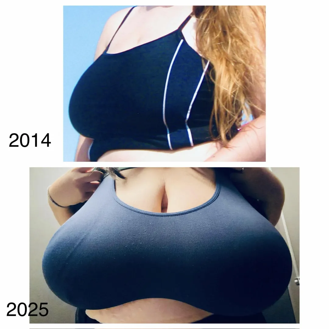My breasts in blue, then vs now  posted by bustybibabe92