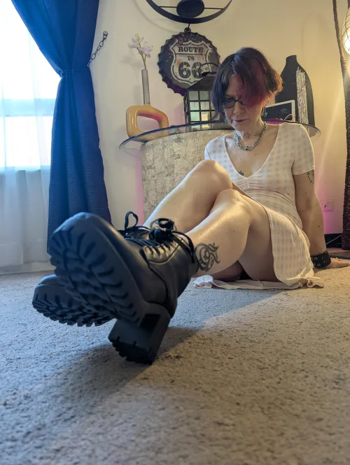 My fave boots match my dress. by criesofthegoth