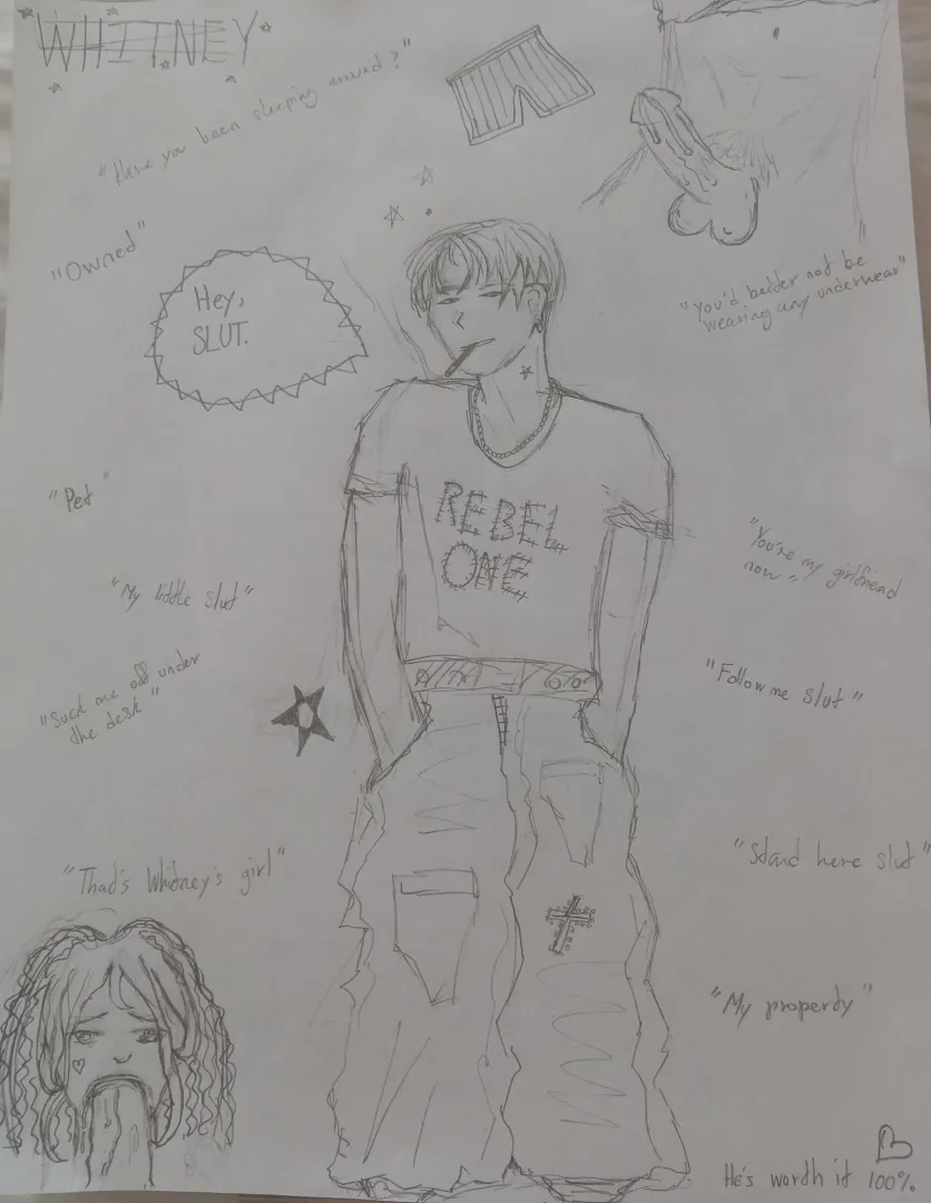 My Whitney sheet! Never used to like them before they became my LI, but they make school a bit safer. Who should I draw next? posted by Street_Owl_9547