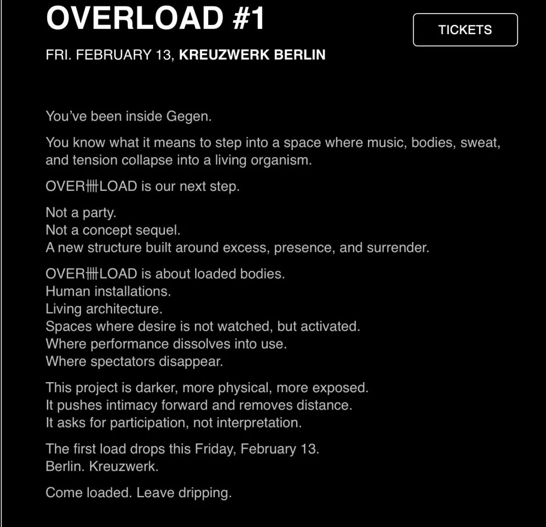 New event alert: Overload by Gegen at Kreuzwerk posted by shedancesxx
