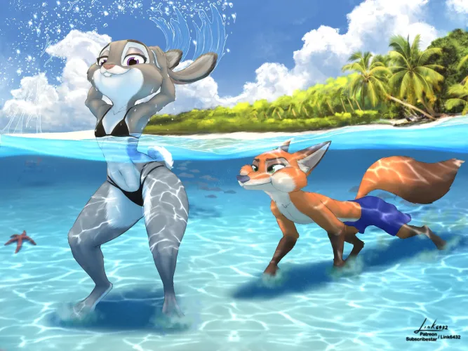 Nick and Judy at the beach (link6432) by skylander12345