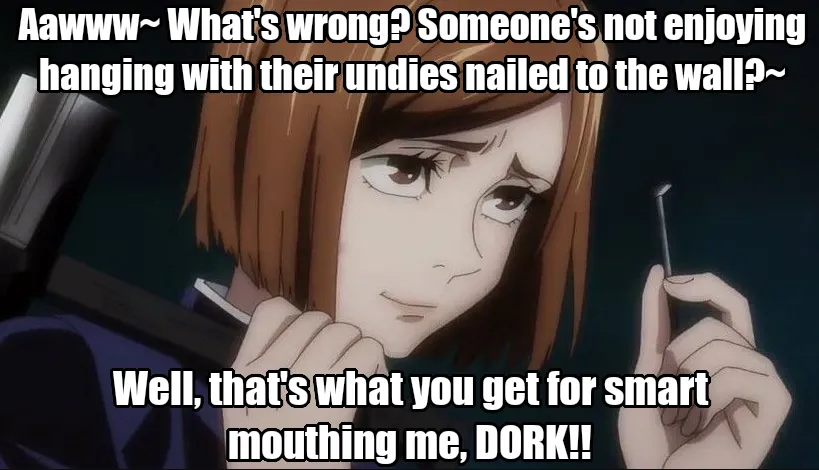 nobara kugisaki wedgie caption ( the artist moonwedgie) posted by Fair_Championship471