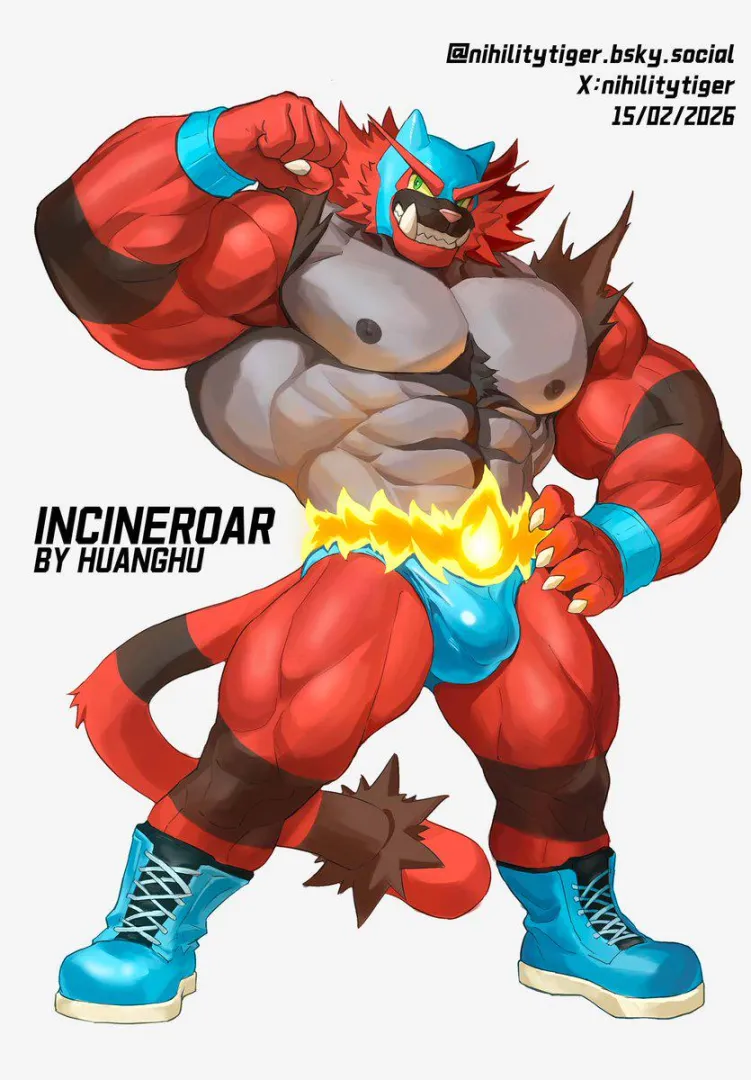 Not gonna lie Incineroar with a mask suits him well (artist: NihilityTiger) posted by Normal_Equivalent_11