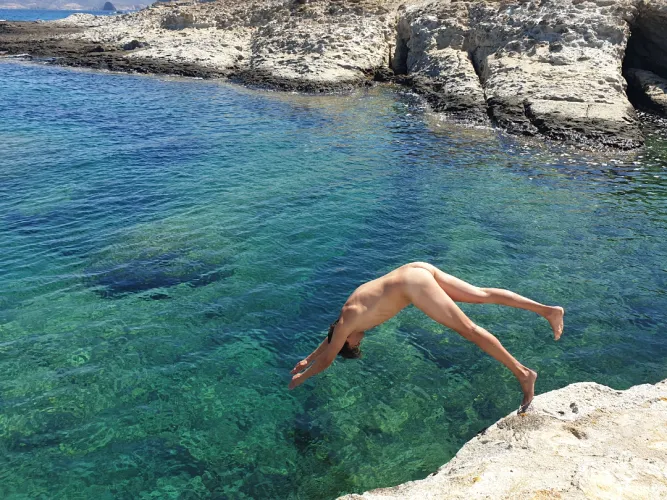 Nude beach swimming in Greece by MexNude243