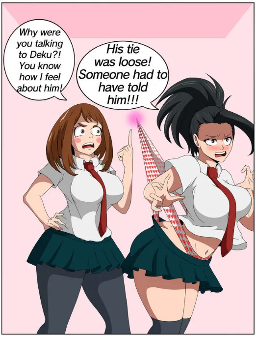 Ochako in toxic mode using her quirk to give a floating wedgie to Yaoyorozu since Ochako doesn't like Yaoyorozu being close to Deku (Baibaino) posted by Fair_Championship471