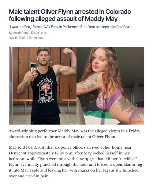Oliver Flynn Arrested in Colorado Following Alleged Assault of Maddy May by porntmz