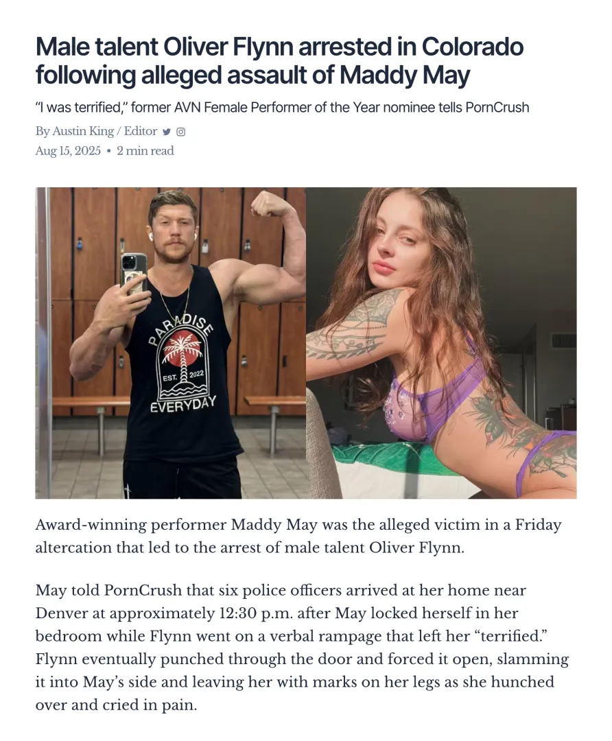 Oliver Flynn Arrested in Colorado Following Alleged Assault of Maddy May posted by porntmz