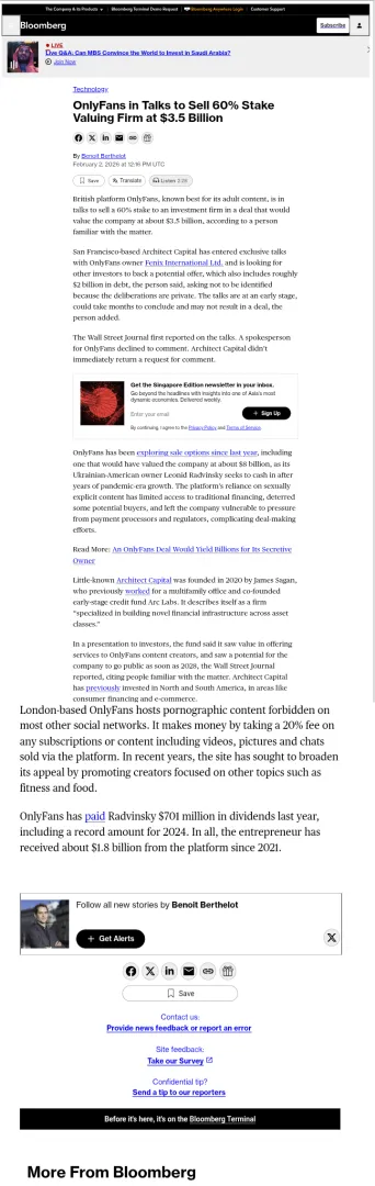 Onlyfans in talks to sell 60 percent stake with OF being valued at 3.5 billion posted by VTdcmdvano