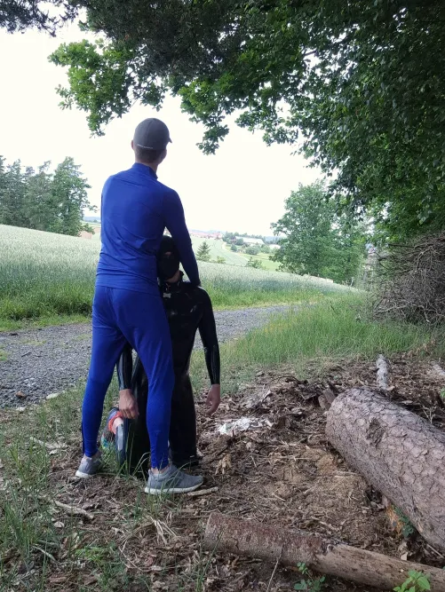 Out for walkies with my boyfriend. by AustrianRubberCouple