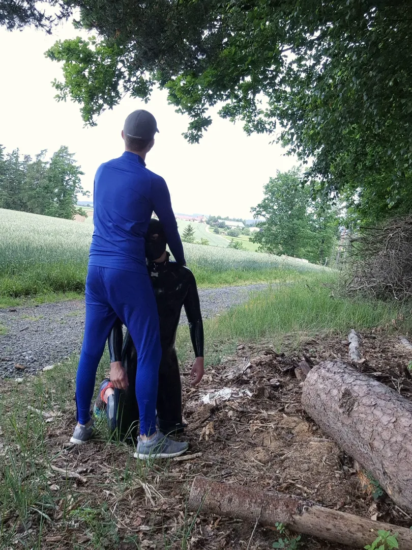 Out for walkies with my boyfriend. posted by AustrianRubberCouple