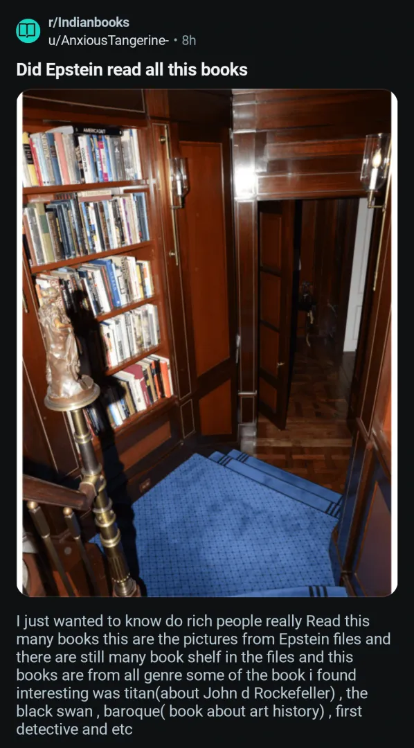OUTJERKED - 'Did Epstein read all these books' posted by productivity_ninja