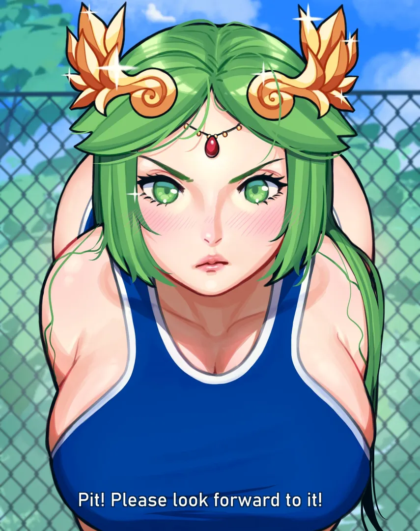 Palutena's message to look forward to the New Year! And for Pit to look forward to her body getting wet at the pool posted by Terran117