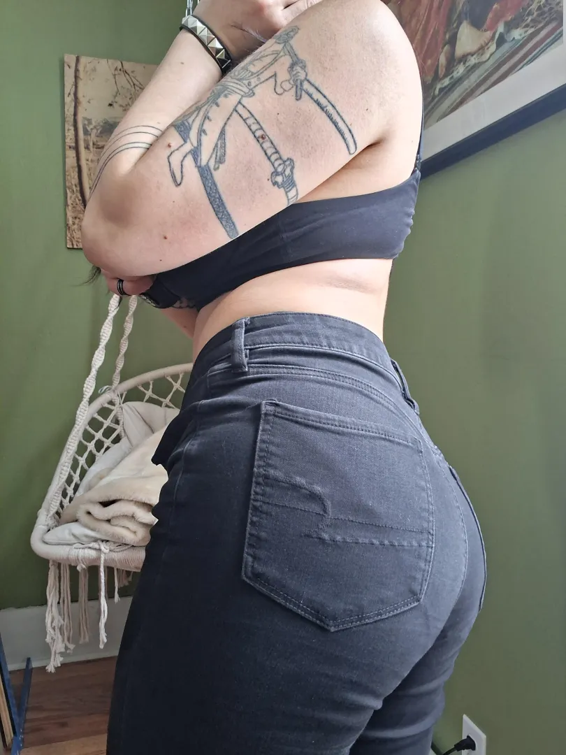 Panty lines through black denim posted by inked_emma_honey