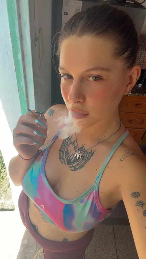 Post-workout ritual: stretch, hydrate… and make you weak watching me smoke by Zowii222