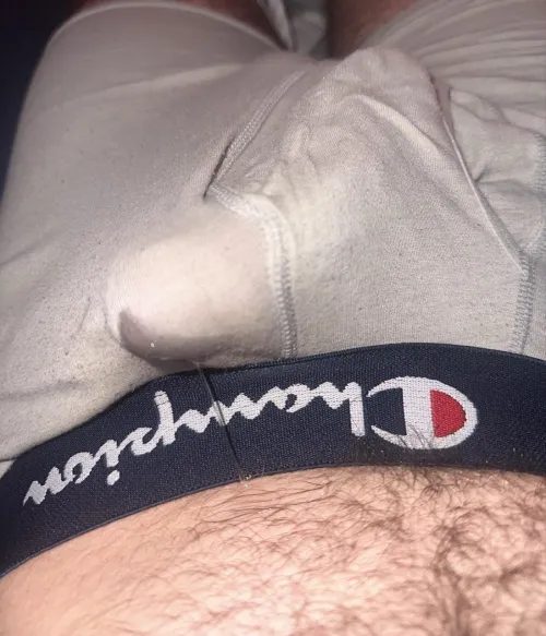 Precum soaking through onto my stomach by Dbiggerd