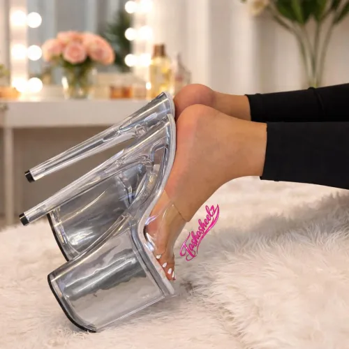 Pretty White Pedi in some 8” Pleasers by SexyTashasToes