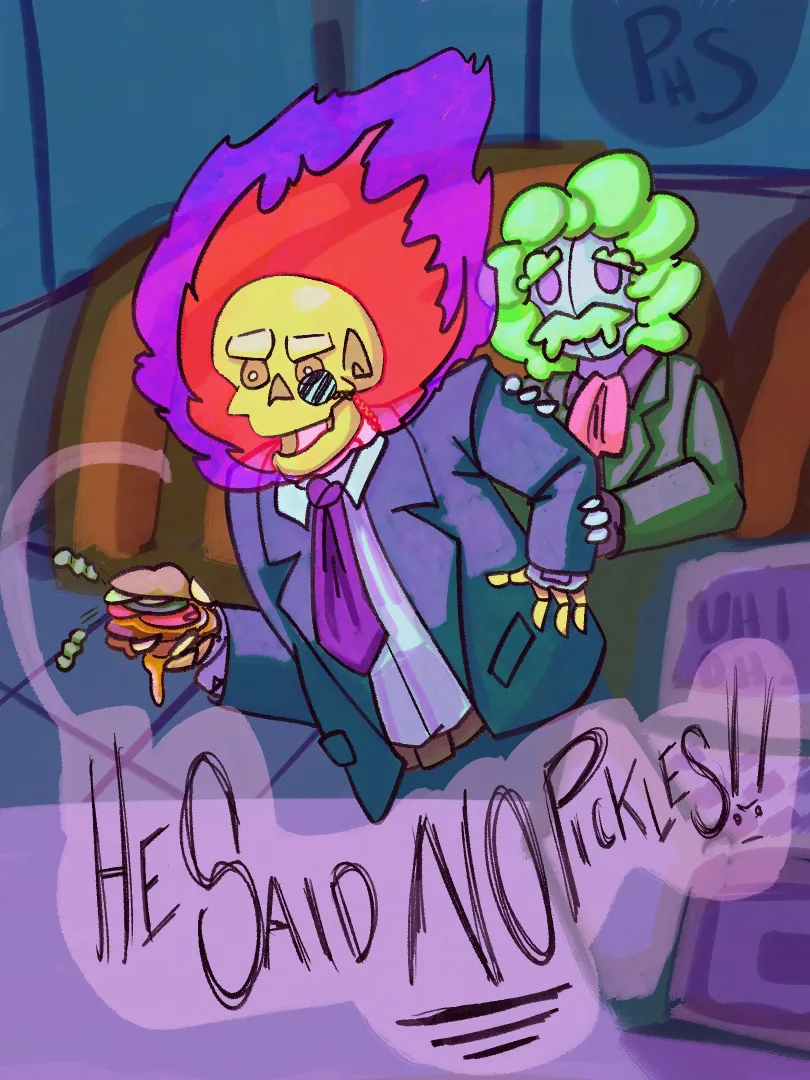 Professors Jenn'dyr Flud and Skinder have an eventful fastfood date [My Art/OC] posted by Master_Professor4367