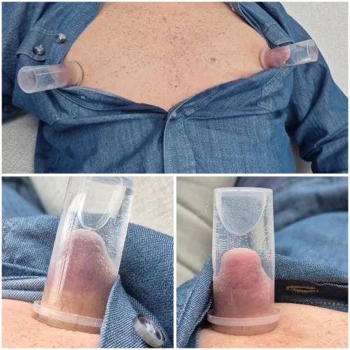 Pumping my nipples again in the community lounge  by LargeFan455