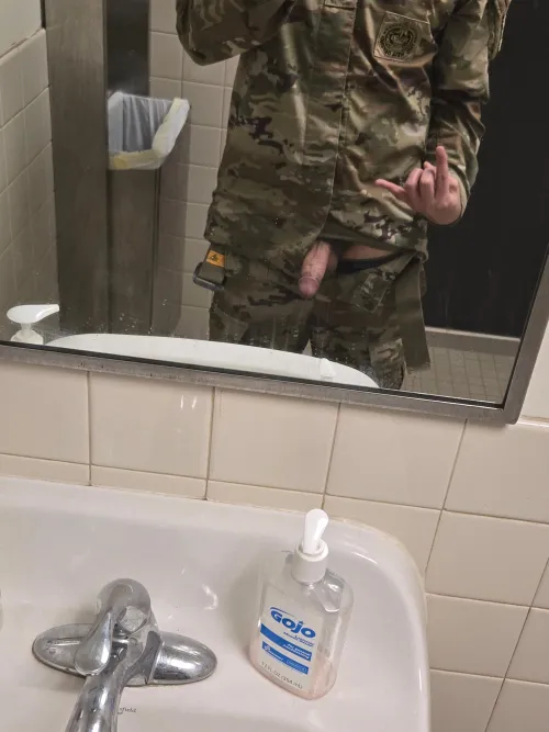 Quick mirror selfie to show off my thick uncut Army cock by conftime