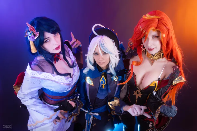 Raiden Shogun, Furina & Mavuika from Genshin Impact by AraKamelia, AkaRedKarma & Kerocchi by kerocchi