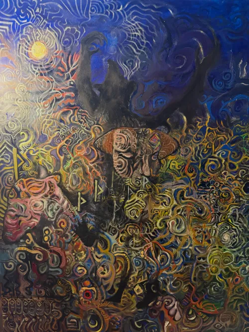 Recent commission “Chaos Cowboy” oil on canvas by General_Dig927