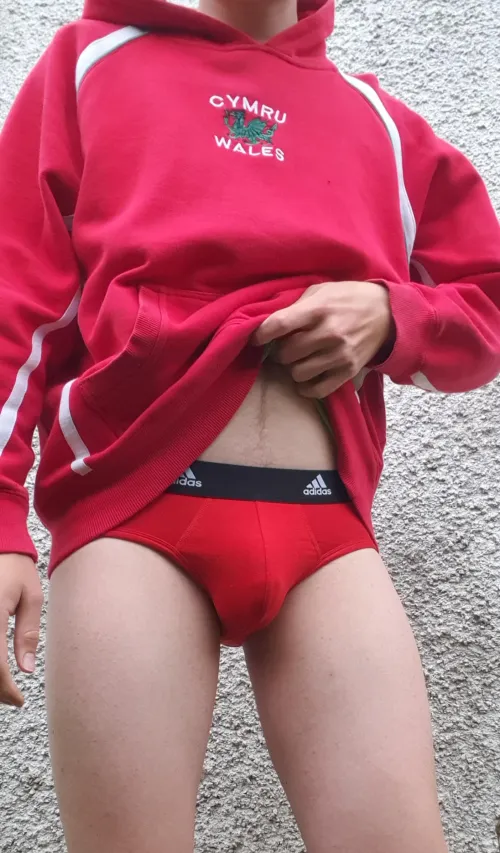 Red hoodie with red briefs by phimosis_danny