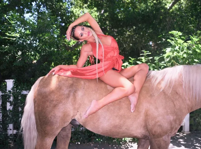 Red silk , bareback , no reins…. ❤️‍ by Elektra_Sky