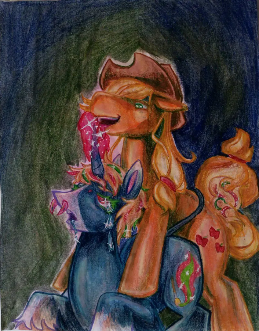 Re-upload of Applejack hitting my sona from the back posted by Goon_Bunny_666
