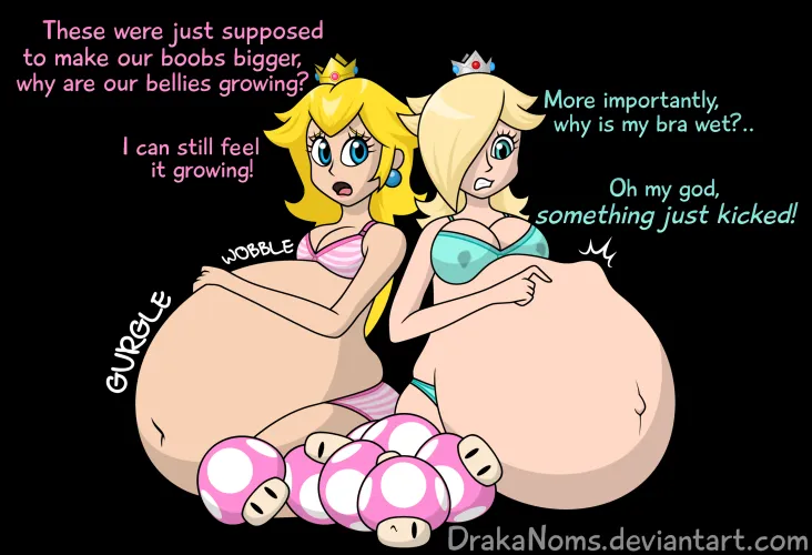 Rosalina and Peach's mushroom malfunction (drakanoms) by Fat_Peach_Hub