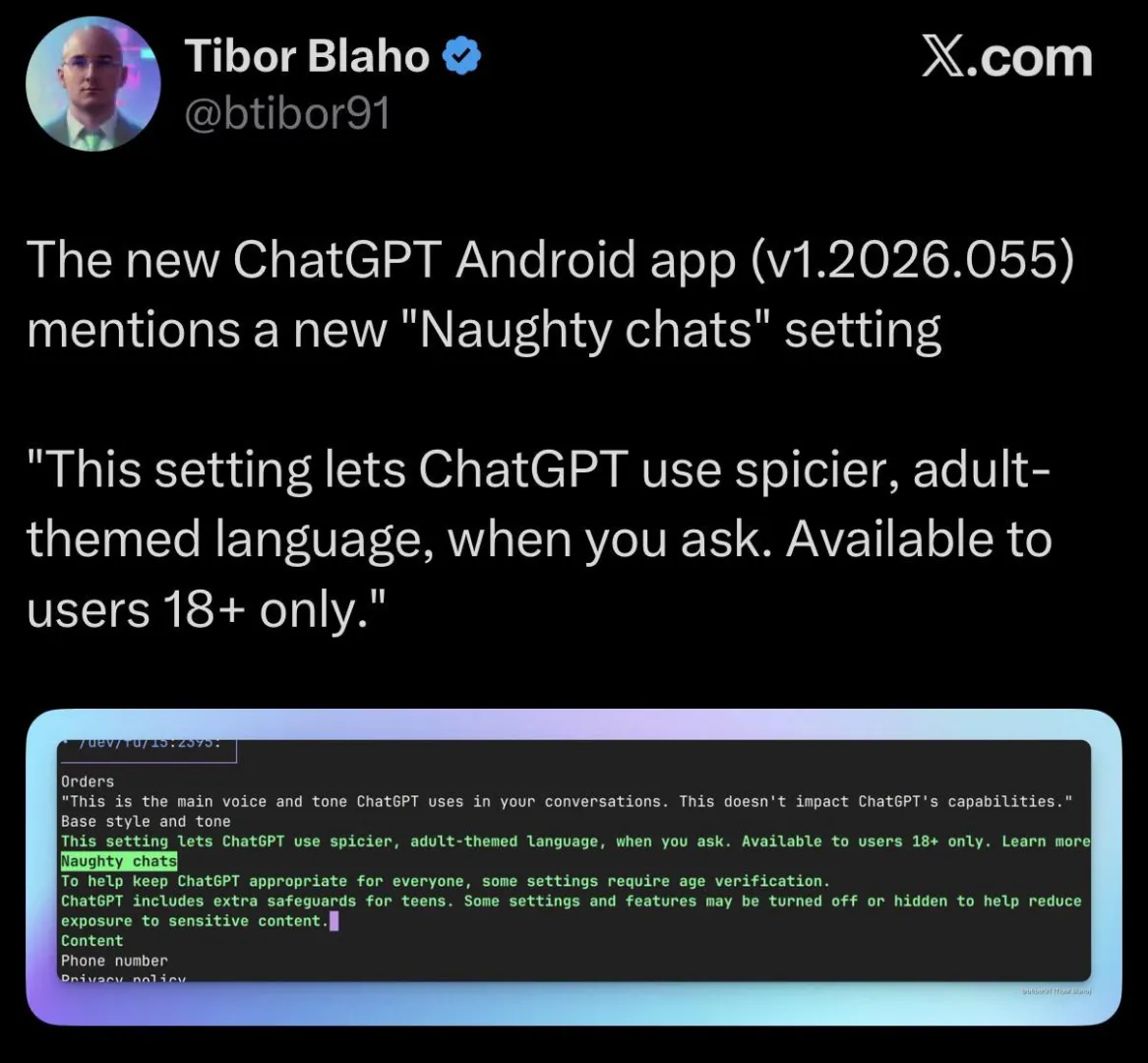 Saw this on X (Twitter) GPT Adult Mode posted by shreyanzh1