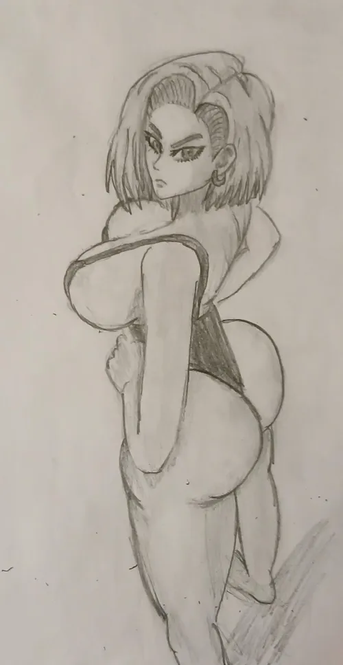 She looks annoyed at wearing that swimsuit (Android 18) by Outrageous-Dog-6672