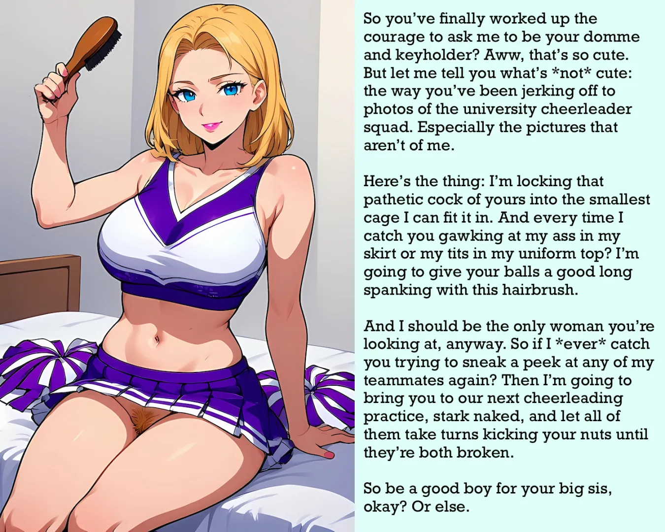 She'll be your keyholder, but she's not happy with you jerking off to her teammates… [AI Image] (punishment81 on ImageFap) posted by MasticatrixPenalty