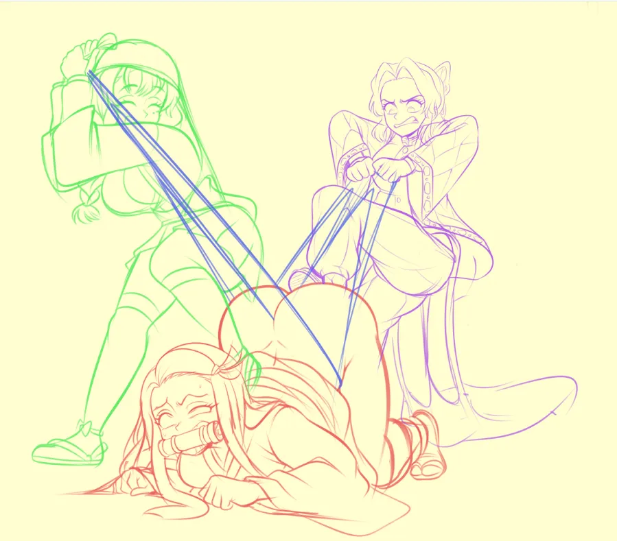 Shinobu and Mitsuri were both trapped in an atomic wedgie while Nezuko was being bullied with a double wedgie Sketch comic (semidraws) posted by Fair_Championship471